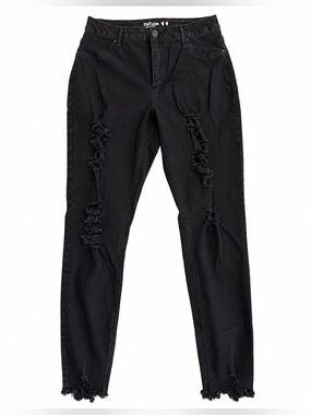 Refuge Madrid Black Distressed Skinny Jeans Juniors Size 11 Raw Hem